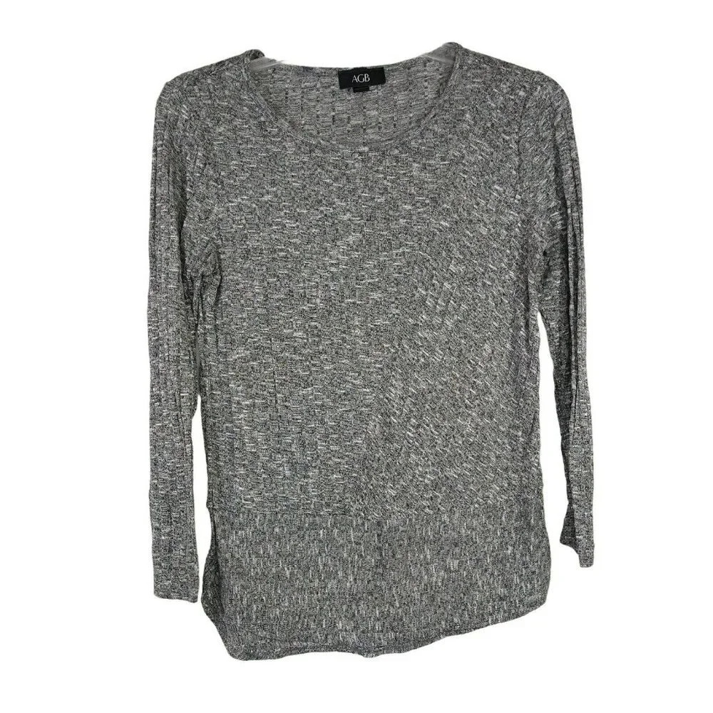 AGB Knit Top Shirt Women Size M Black Space Dye Long Sleeve Side Slits